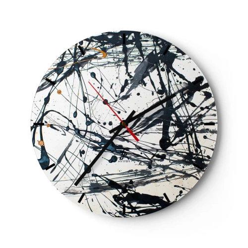 Reloj de pared - Reloj de vidrio - Patrón abstracto con salpicaduras de pintura negra y azul. - 30x30cm - ¿Con o sin sentido? - Decoración de pared moderna para salón, cocina y dormitorio ARTTOR