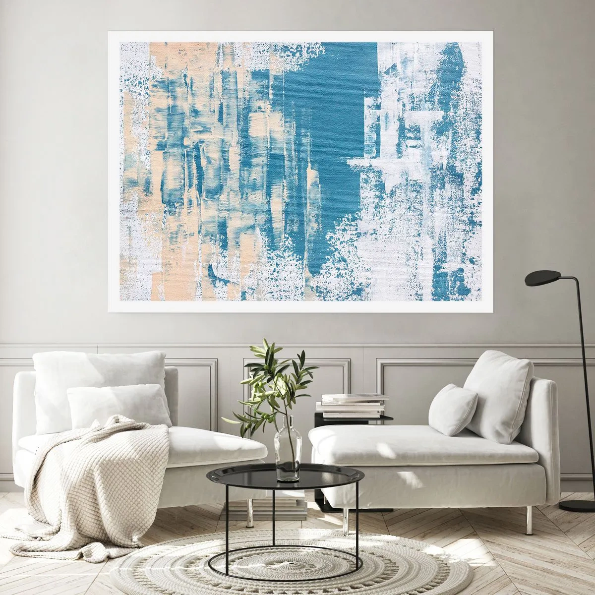Póster - Composición abstracta en tonos azules y blancos. - 100x70cm - A través de un carámbano - Decoración de pared moderna para salón y dormitorio ARTTOR