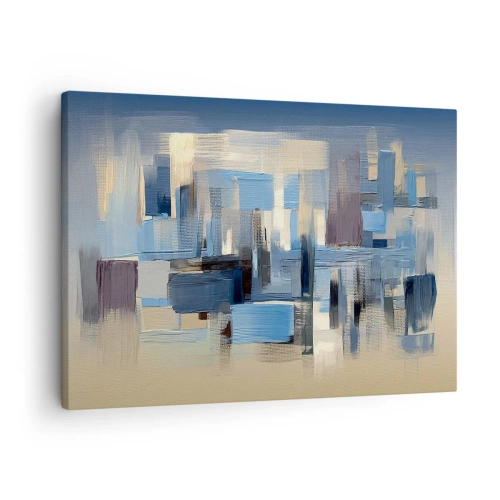 Cuadro sobre lienzo - Impresión de Imagen - Formas geométricas en tonos azules y beige. - 70x50cm - Construcción azul - Decoración de pared moderna para salón y dormitorio ARTTOR