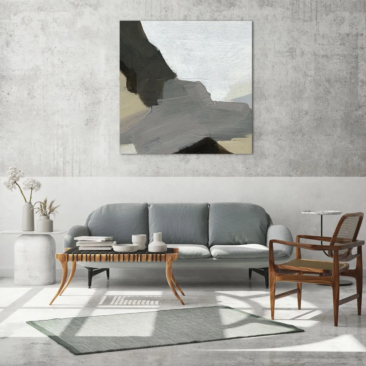 Cuadro sobre vidrio - Impresiones sobre Vidrio - Abstracción: partes del gris - 70x70 cm