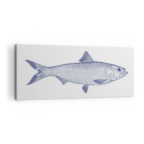 Cuadro sobre lienzo - Impresión de Imagen - Ilustración de un pez en tonos azules sobre un fondo claro. - 120x50cm - Saludos desde los mares del norte - Decoración de pared moderna para salón y dormitorio ARTTOR