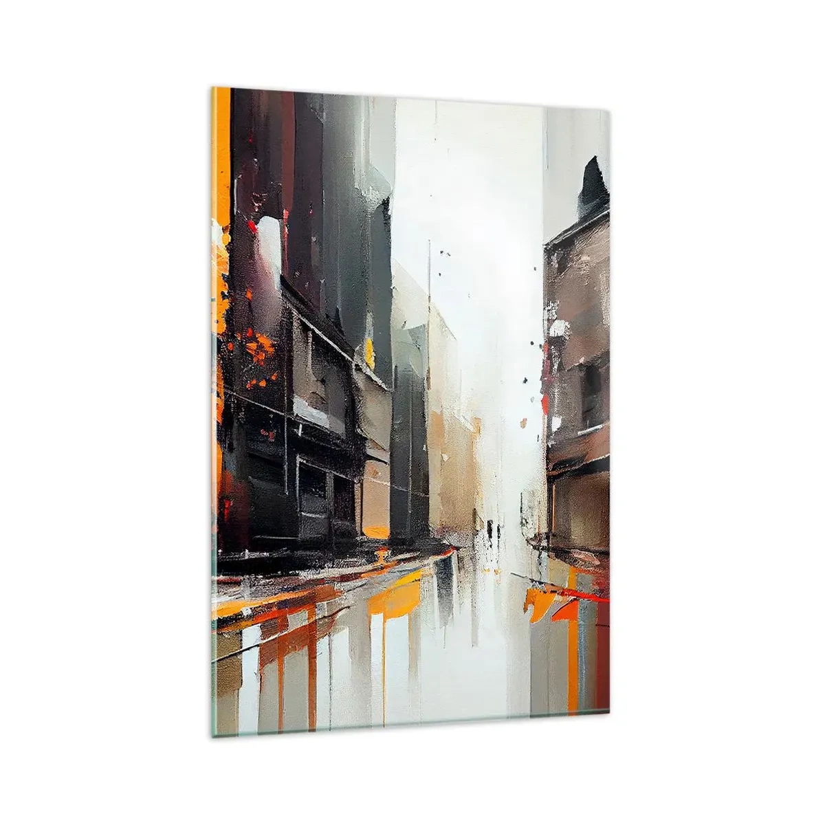 Cuadro sobre vidrio - Impresiones sobre Vidrio - Vista abstracta de una calle de la ciudad bajo la lluvia - 80x120cm - Día lluvioso - Decoración de pared moderna para salón y dormitorio ARTTOR