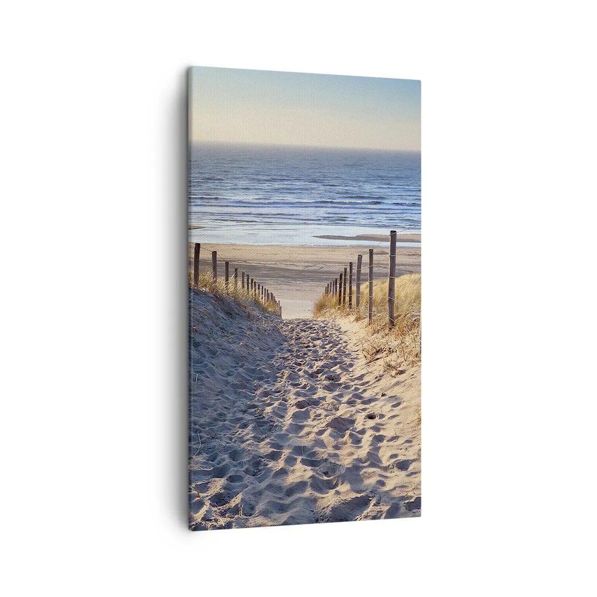 Cuadro sobre lienzo - Impresión de Imagen - El sonido del mar, el canto de los pájaros, una playa virgen entre las dunas... - 45x80 cm