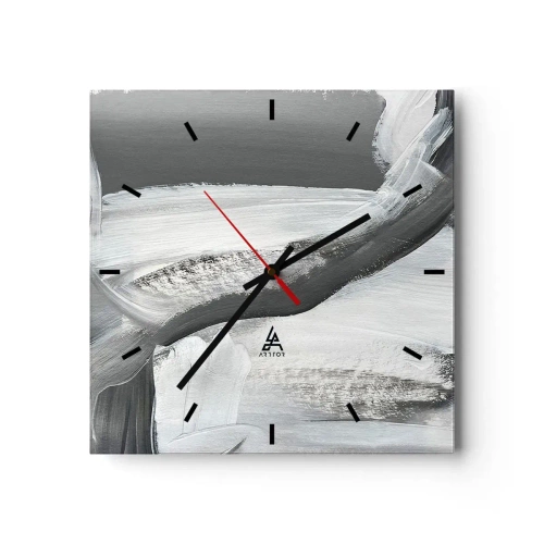 Reloj de pared - Reloj de vidrio - Abstracción gris y blanca con líneas dinámicas. - 30x30cm - Con movimientos decididos - Decoración de pared moderna para salón y dormitorio ARTTOR