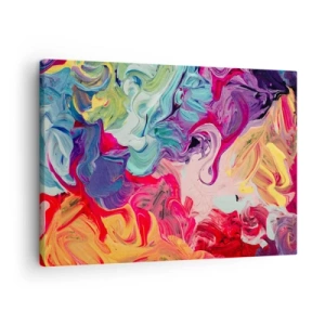 Cuadro sobre lienzo - Impresión de Imagen - Una composición abstracta con colores vibrantes y arremolinados y una estructura dinámica. - 70x50cm - El nacimiento de los colores - Decoración de pared moderna para salón y dormitorio ARTTOR
