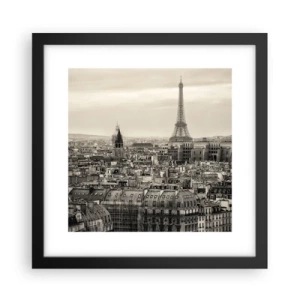 Póster en marco negro - Sobre los tejados de París - 30x30 cm