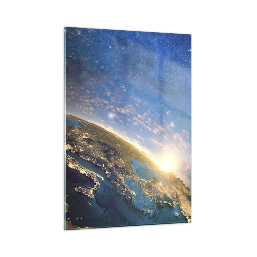 Cuadro sobre vidrio - Impresiones sobre Vidrio - Una vista de la Tierra desde el espacio con el amanecer visible. - 50x70cm - Mirémonos a nosotros mismos desde la distancia - Decoración de pared moderna para salón y dormitorio ARTTOR