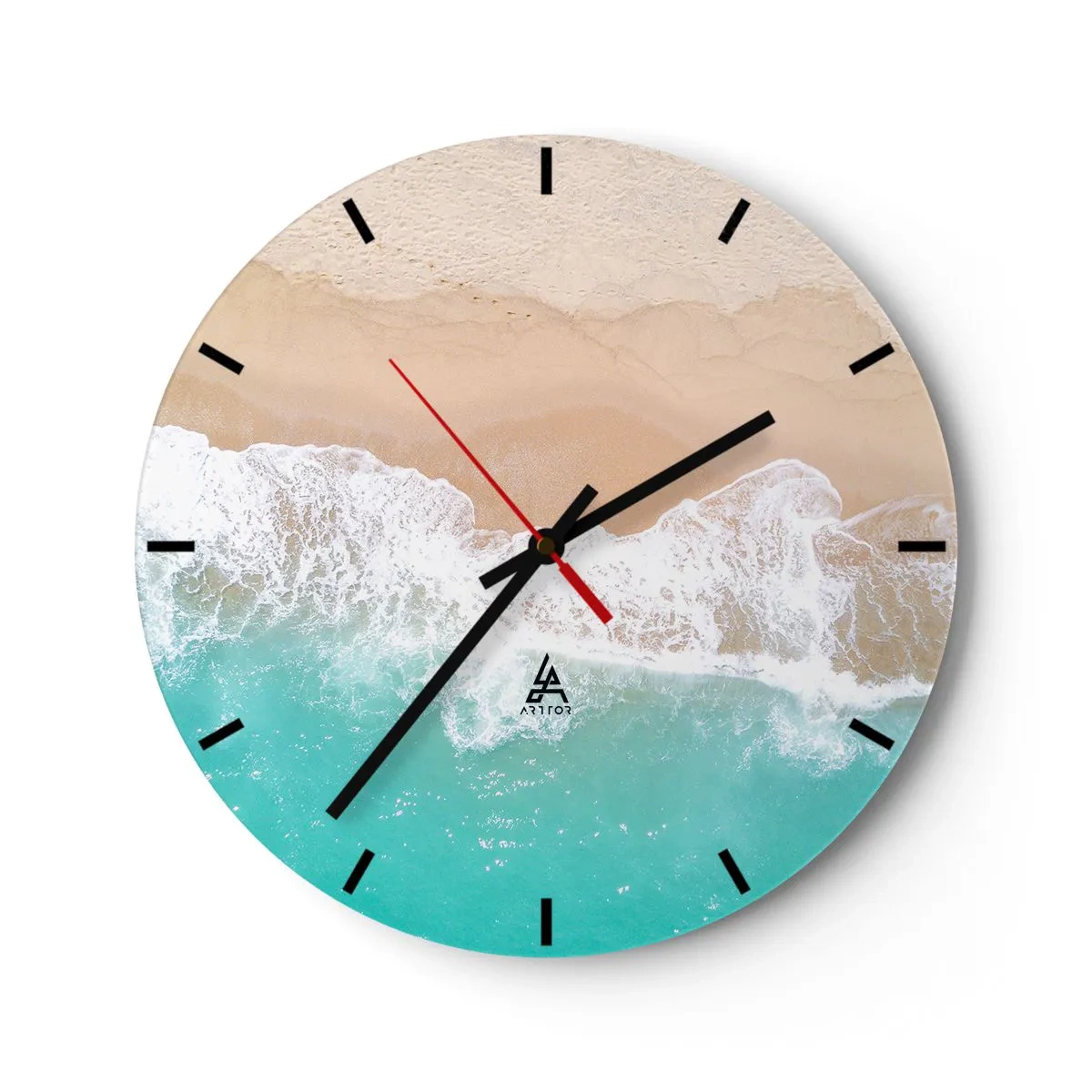 Reloj de pared - Reloj de vidrio - Una playa de arena y agua turquesa captada a vista de pájaro. - 30x30cm - Un toque acariciador - Decoración de pared moderna para salón, cocina y dormitorio ARTTOR
