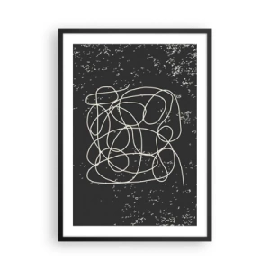 Póster en marco negro - Líneas caóticas sobre un fondo negro con puntos blancos. - 50x70cm - Pensamientos errantes - Decoración de pared moderna para salón y dormitorio ARTTOR