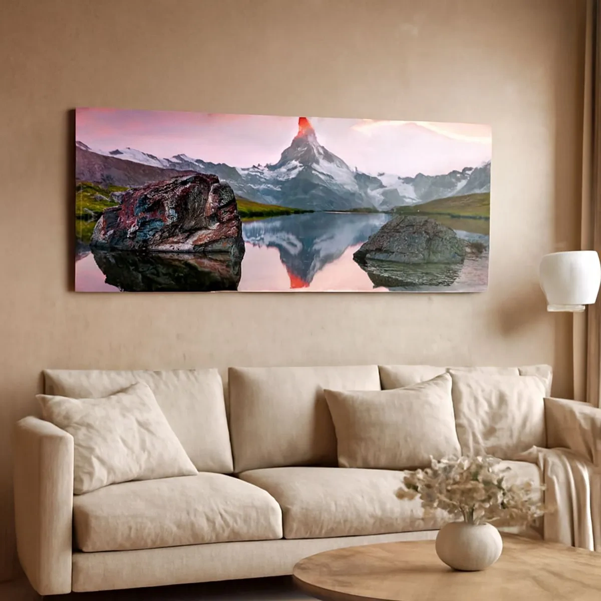 Cuadro sobre lienzo - Impresión de Imagen - El corazón de las montañas arde - 100x40 cm