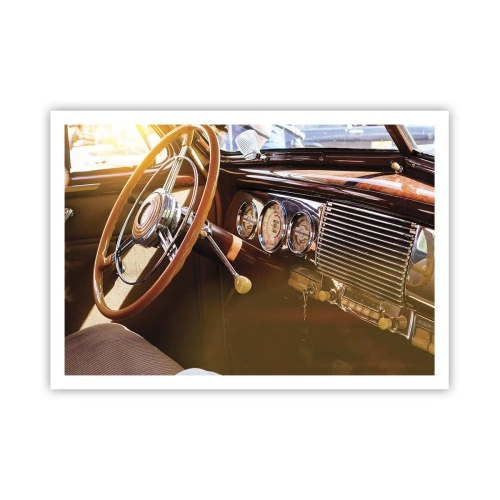 Póster - Primer plano del interior de un coche clásico con detalles en madera y cromo. - 100x70cm - Un soplo de lujo del pasado - Decoración de pared moderna para salón y dormitorio ARTTOR
