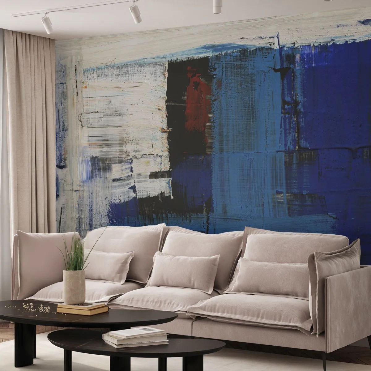 Fotomural Premium Canvas - Composición abstracta en tonos azules y blancos. - 100x70cm - El secreto del azul - Decoración de pared moderna para salón y dormitorio ARTTOR
