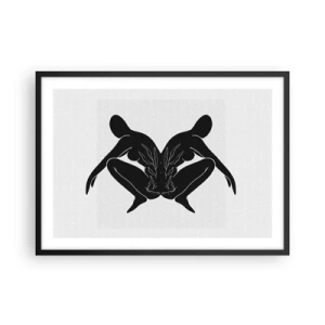 Póster en marco negro - Siluetas negras en posición simétrica sobre un fondo blanco. - 70x50cm - Un alma compartida - Decoración de pared moderna para salón y dormitorio ARTTOR