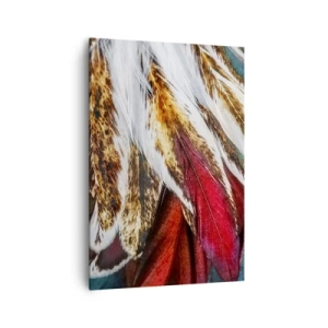 Cuadro sobre lienzo - Impresión de Imagen - Primer plano de plumas multicolores en colores vibrantes e intensos. - 70x100cm - Los misterios del vuelo - Decoración de pared moderna para salón y dormitorio ARTTOR
