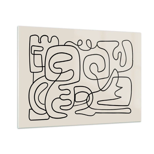 Cuadro sobre vidrio - Impresiones sobre Vidrio - Las líneas abstractas negras forman un patrón complejo sobre beige. - 100x70cm - El camino correcto - Decoración de pared moderna para salón y dormitorio ARTTOR