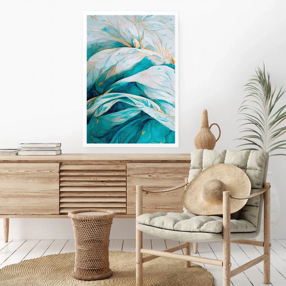 Póster - Abstracción azul con motivos dorados - 40x50 cm