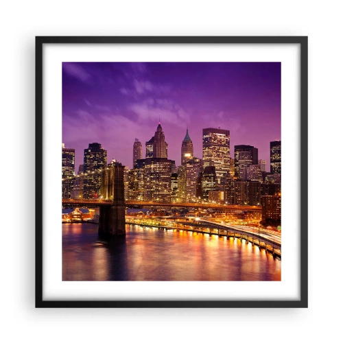 Póster en marco negro - Manhattan púrpura y dorado - 50x50 cm
