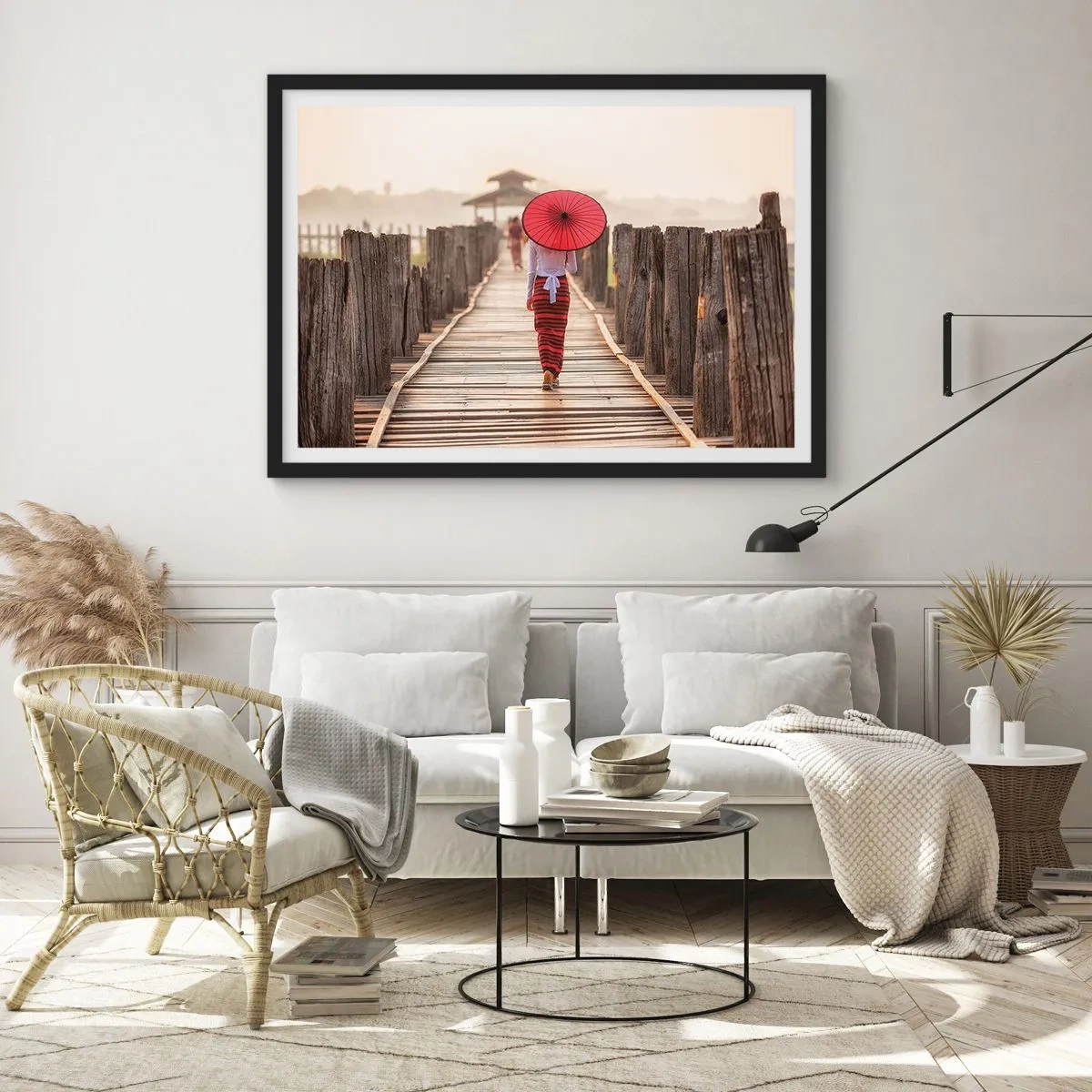 Póster en marco negro - En un viejo puente - 40x30 cm
