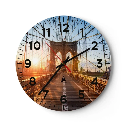 Reloj de pared - Reloj de vidrio - En el puente dorado - 30x30 cm