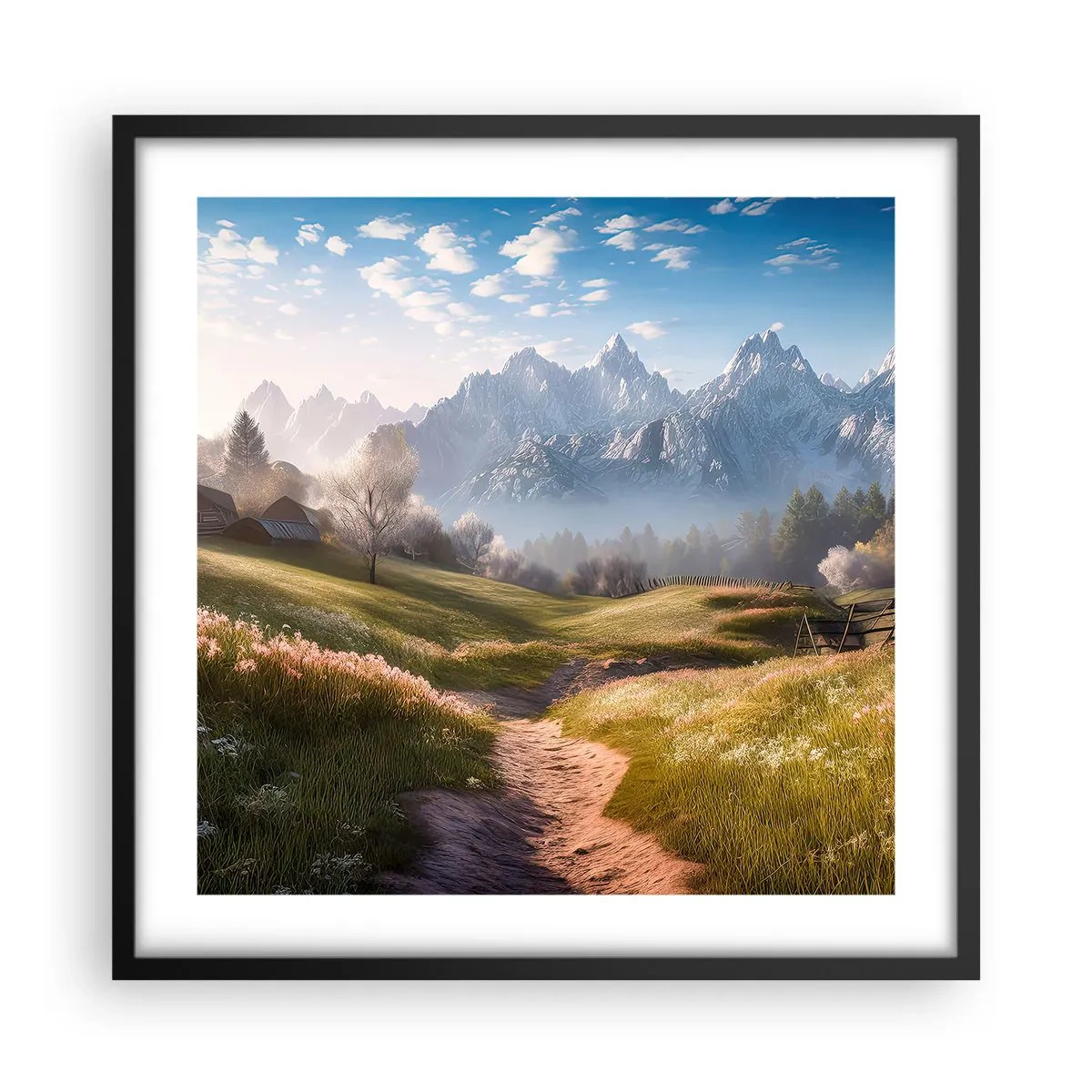 Póster en marco negro - Valle idílico - 50x50 cm