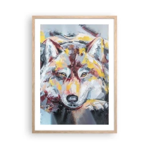 Póster en marco roble claro - Pinceladas de lobo - 50x70 cm