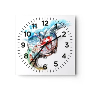 Reloj de pared - Reloj de vidrio - El espíritu de Suiza - 40x40 cm