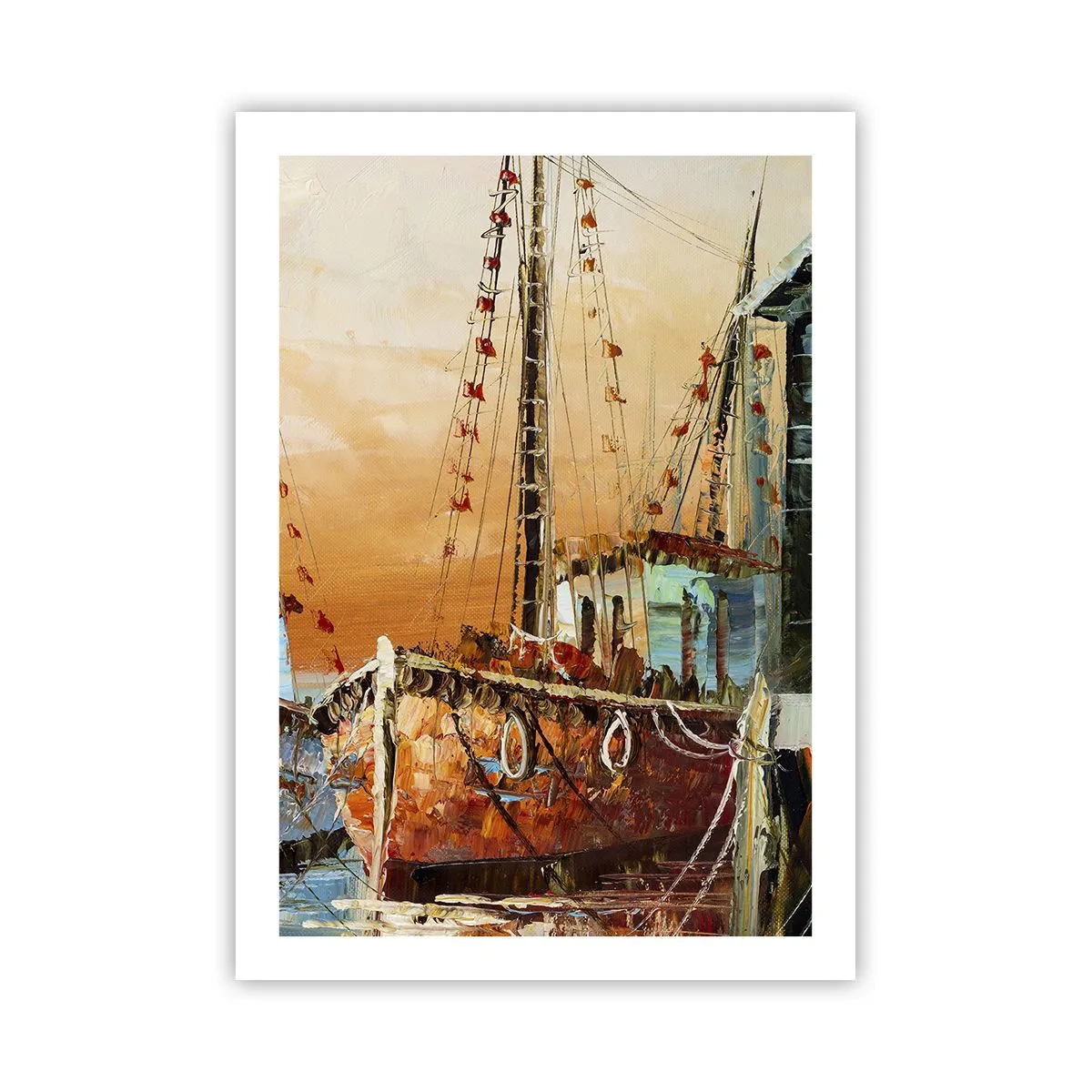 Póster - Un velero con el sol poniente como telón de fondo - 50x70cm - Regreso pacífico - Decoración de pared moderna para salón y dormitorio ARTTOR