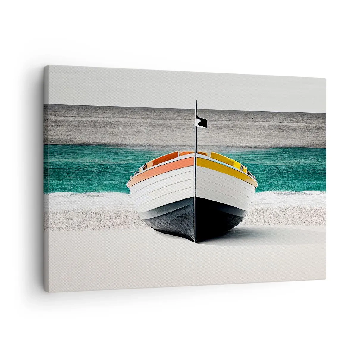 Cuadro sobre lienzo - Impresión de Imagen - Un barco en la playa con un mar turquesa al fondo. - 70x50cm - En su lugar exacto - Decoración de pared moderna para salón y dormitorio ARTTOR