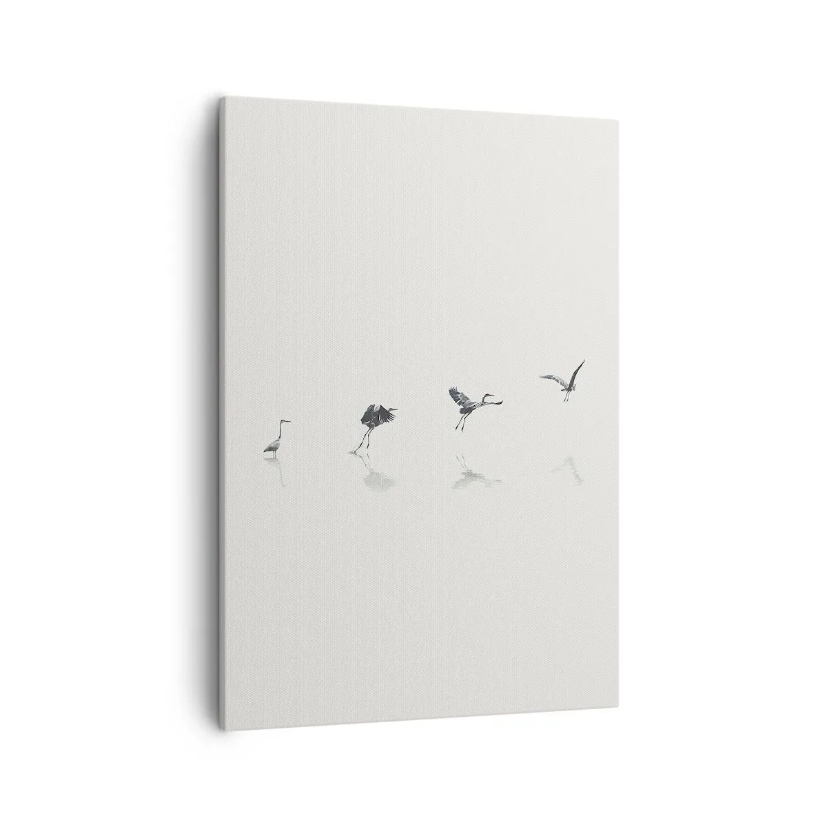 Cuadro sobre lienzo - Impresión de Imagen - Cuatro siluetas de aves reflejadas en el agua tranquila. - 50x70cm - Cuatro sencillos pasos para despegar - Decoración de pared moderna para salón y dormitorio ARTTOR