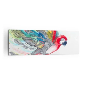 Cuadro sobre lienzo - Impresión de Imagen - Un loro colorido en vuelo con patrones abstractos en sus alas. - 160x50cm - Vivir con colorido - Decoración de pared moderna para salón y dormitorio ARTTOR
