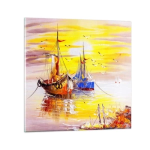 Cuadro sobre vidrio - Impresiones sobre Vidrio - Un merecido descanso en el puerto - 30x30 cm