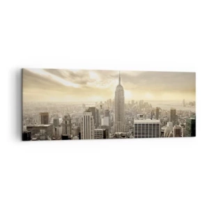 Cuadro sobre lienzo - Impresión de Imagen - Panorama de la ciudad con vista al Empire State Building - 140x50cm - Tejido neoyorquino en tonos grises - Decoración de pared moderna para salón y dormitorio ARTTOR