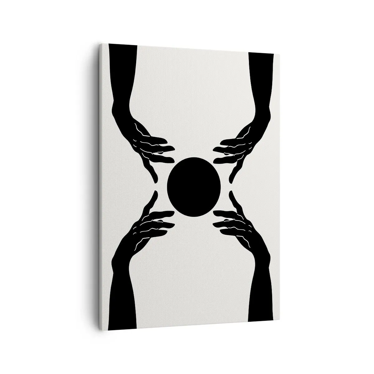 Cuadro sobre lienzo - Impresión de Imagen - Manos negras en una composición simétrica con una pelota. - 50x70cm - Una señal secreta - Decoración de pared moderna para salón y dormitorio ARTTOR