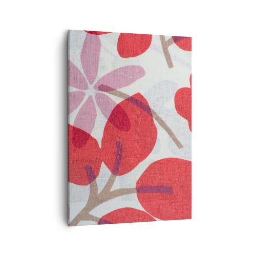 Cuadro sobre lienzo - Impresión de Imagen - Flores y hojas en tonos rojos y rosas. - 50x70cm - Composición floral en rosa - Decoración de pared moderna para salón y dormitorio ARTTOR