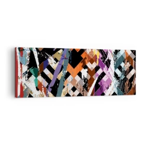 Cuadro sobre lienzo - Impresión de Imagen - Composición abstracta con líneas de colores sobre fondo negro. - 140x50cm - Elevado al cuadrado - Decoración de pared moderna para salón y dormitorio ARTTOR