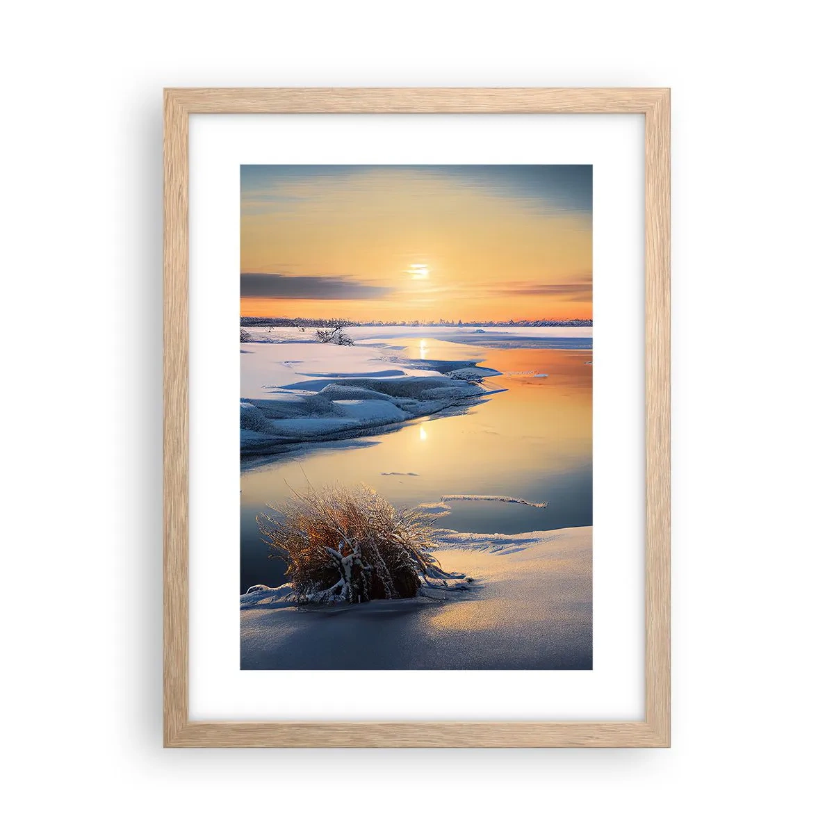 Póster en marco roble claro - Atardecer de invierno - 30x40 cm