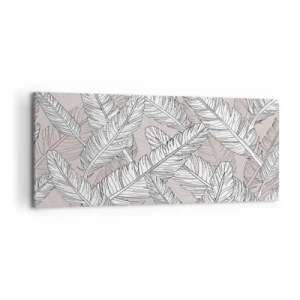 Cuadro sobre lienzo - Impresión de Imagen - Patrón en blanco y negro con hojas de plátano sobre un fondo claro. - 120x50cm - Turbulencias de plumas - Decoración de pared moderna para salón y dormitorio ARTTOR