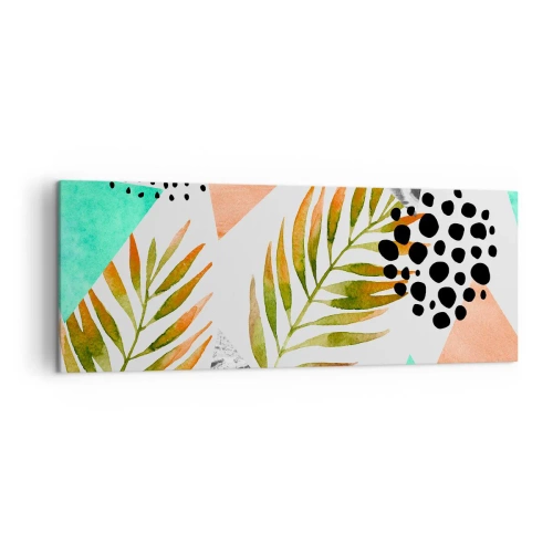 Cuadro sobre lienzo - Impresión de Imagen - Patrón tropical con hojas y formas geométricas. - 140x50cm - Decoración con hojas de palmera - Decoración de pared moderna para salón y dormitorio ARTTOR
