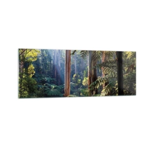 Cuadro sobre vidrio - Impresiones sobre Vidrio - Bosque tropical iluminado por los rayos del sol - 140x50cm - Un cuento de hadas del bosque - Decoración de pared moderna para salón y dormitorio ARTTOR