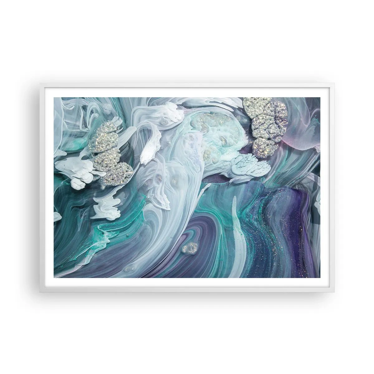 Póster en marco blanco - Corrientes de azul - 100x70 cm