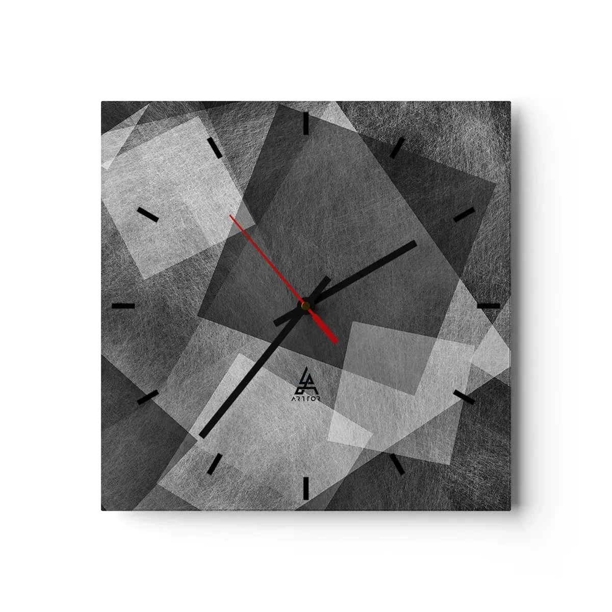 Reloj de pared - Reloj de vidrio - Abstracción en blanco y negro con formas geométricas. - 30x30cm - Un símbolo eterno de permanencia y orden - Decoración de pared moderna para salón y dormitorio ARTTOR