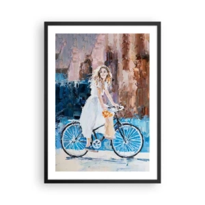 Póster en marco negro - Escena impresionista con un ciclista - 50x70cm - Alegría por la mañana - Decoración de pared moderna para salón y dormitorio ARTTOR