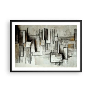 Póster en marco negro - Rectángulos abstractos en tonos de gris y negro. - 70x50cm - El poder de la sencillez - Decoración de pared moderna para salón y dormitorio ARTTOR