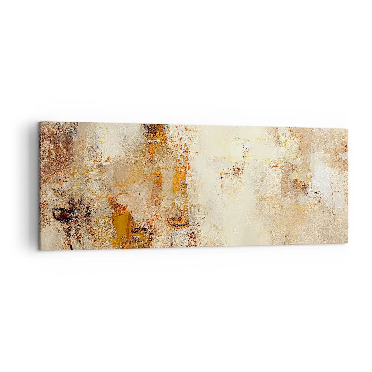 Cuadro sobre lienzo - Impresión de Imagen - Una composición abstracta en tonos cálidos de amarillo y marrón. - 140x50cm - El alma del ámbar - Decoración de pared moderna para salón y dormitorio ARTTOR