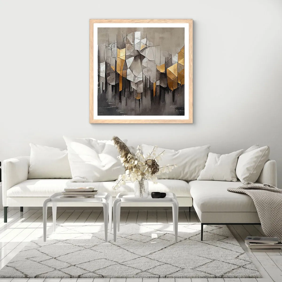 Póster en marco roble claro - Composición hecha de hielo y luz - 60x60 cm