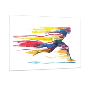 Cuadro sobre vidrio - Impresiones sobre Vidrio - Silueta abstracta de un corredor en colores dinámicos - 120x80cm - Corre a través del arco iris - Decoración de pared moderna para salón y dormitorio ARTTOR