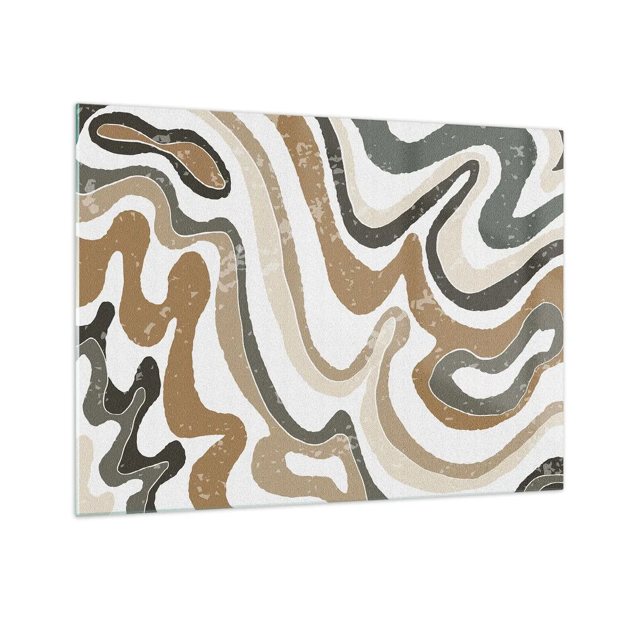 Cuadro sobre vidrio - Impresiones sobre Vidrio - Patrón abstracto en colores terrosos - 70x50cm - Meandros de colores terrosos - Decoración de pared moderna para salón y dormitorio ARTTOR
