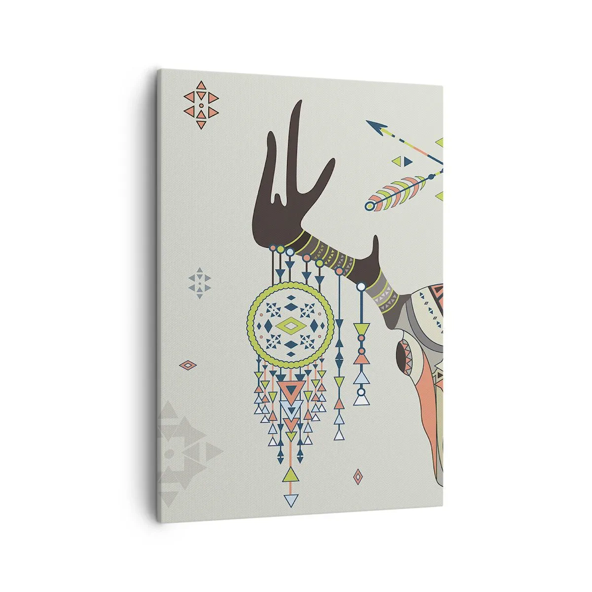 Cuadro sobre lienzo - Impresión de Imagen - Decoración boho con calavera de ciervo y atrapasueños - 50x70cm - Trofeo de cazador indio - Decoración de pared moderna para salón y dormitorio ARTTOR