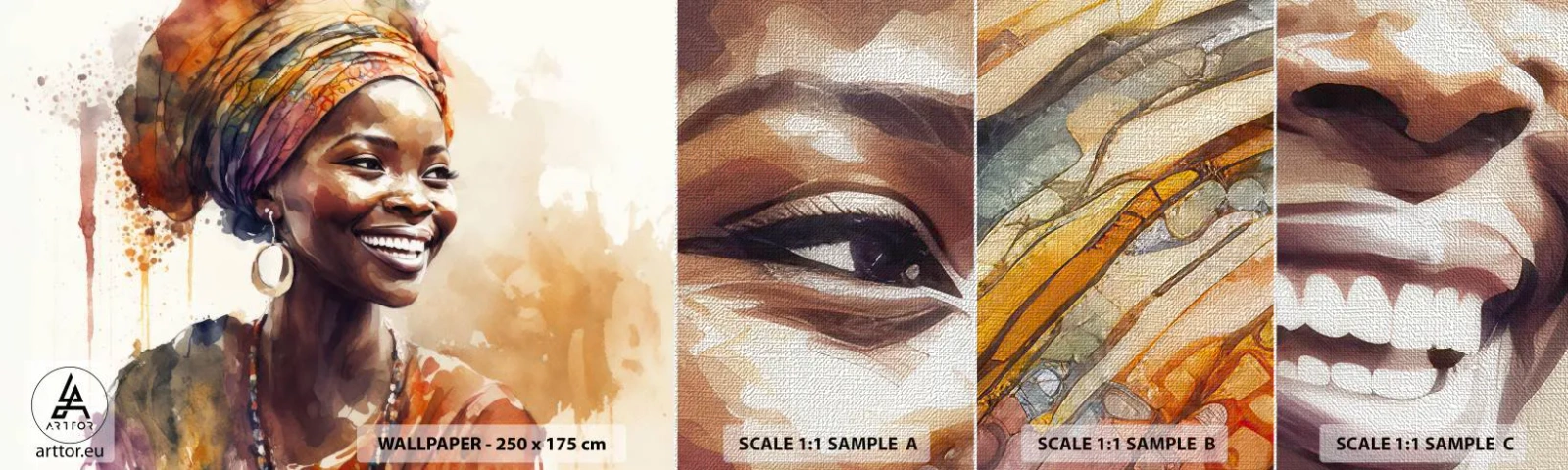 Muestra de fotomural Premium Canvas - Reina africana - Mujer, afroamericano, Retrato - 100x30 cm