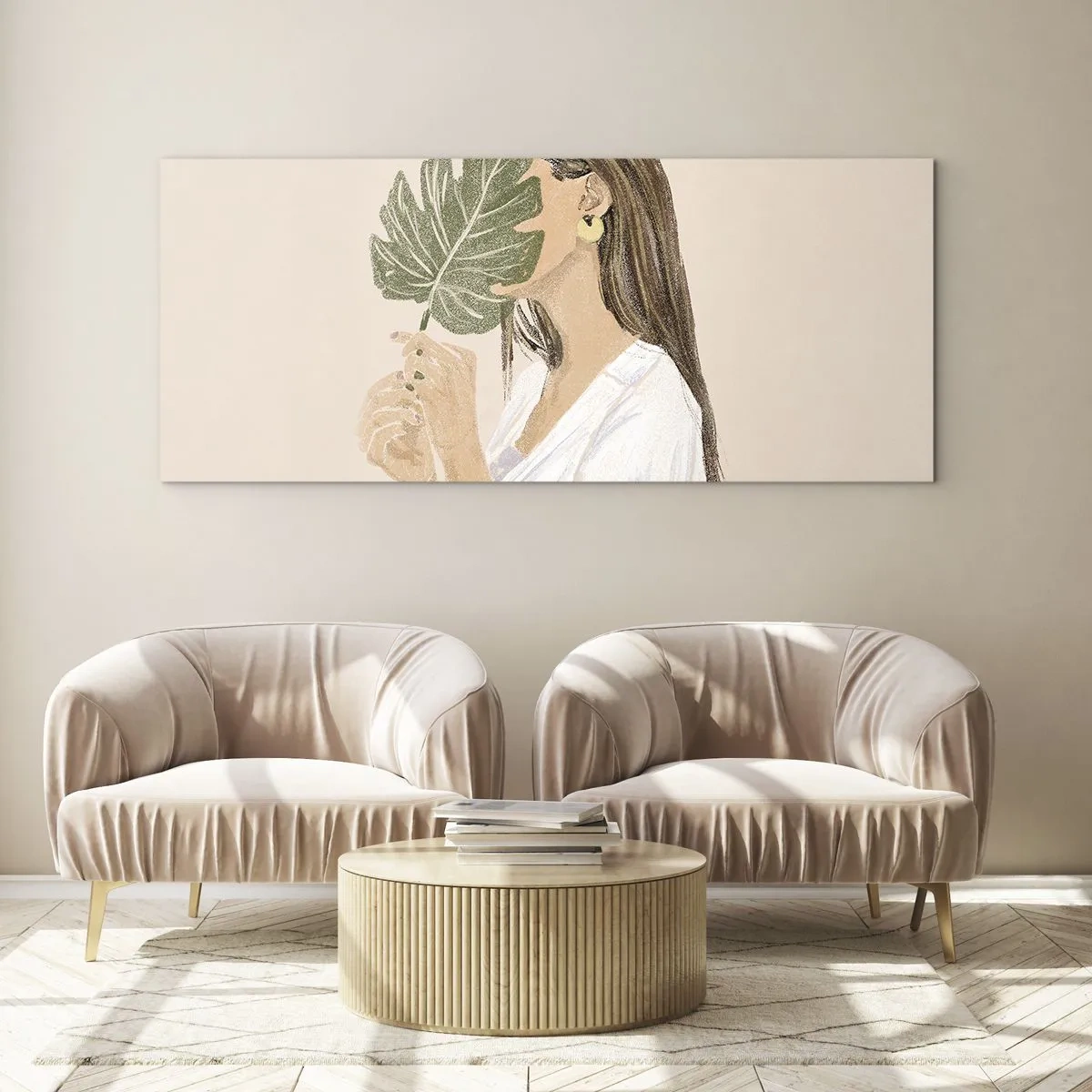 Cuadro sobre vidrio - Impresiones sobre Vidrio - Retrato misterioso con un abanico - 100x40 cm